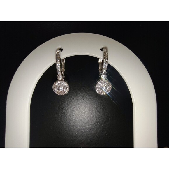 Cubic Zirconia Small Loop Round Silver Earring For Pierced Ears - Picture 6 of 6